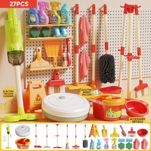 Kid Cleaning Set Detachable Cleaning Toy Pretend Play Cleaning Trolley with Vacuum Broom and Spray
