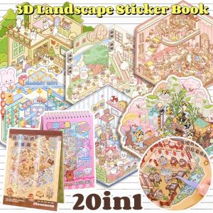 20 Scenes In 1Box 3D Landscape Sticker Album Cartoon Scene Pasting Stickers DIY Game For Kid Child