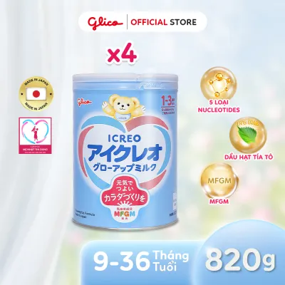 (ICREO SỐ 1) Combo 4 Lon Sữa Bột Glico Icreo Grow-Up Milk (820g/lon)