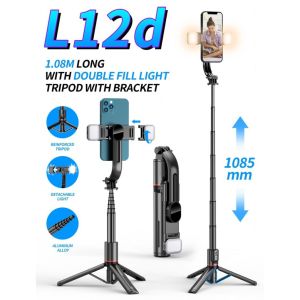 L12D L12 Selfie Stick with Upgraded Tripod Selfie Stick with 2 Fill Light Extra Long 44.9 inch Phone Tripod with Detachable Remote