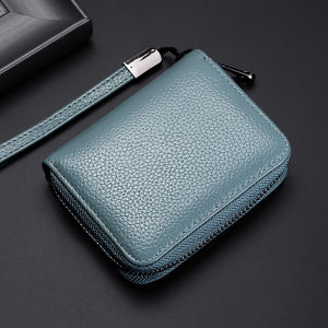 Genuine Leather RFID Bank Credit Card clutch Wallet Men and Women Change Coin Keys Cards Zipper Bag with Hand Strap