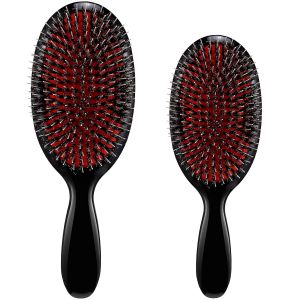 Geiserailie Hair Brushes 2 Pieces Boar Bristle Hair Brushes with Nylon Quill Natural Bristles Hair Extensions for Women Men and Kids Promotes Smooth and thy