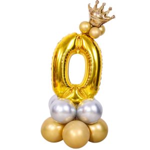 115cm 32 Inch 0-9 Number Foil Number Metal Balloon Stand Crown Silver Gold Rainbow Kids Birthday Party Deco Nombor Belon