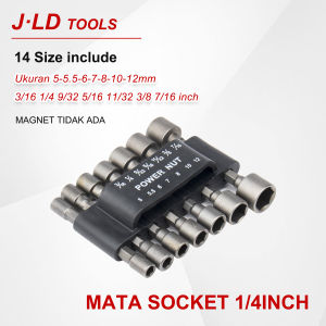JLD Mata Shock 14pcs Hex Power Nut 5-5.5-6-7-8-10-12mm 3/16inch - 7/16inch Kunci socket set lengkap Untuk Impact Drill