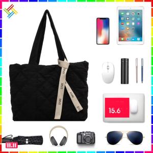 Puffer Quilted Tote Bag Soft Cloth Nylon Gym Yoga Bag Lightweight Gym Tote for College Office Clinical Gym