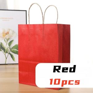 10pcs Gift Paper Bag Birthday Loot Bag Handbag Tote Bag Packing Bag Storage Bag Brown Kraft Paper Bag