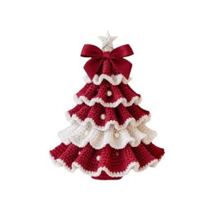 BURNNELL Multi-layered Crochet Christmas Tree Kit DIY Handmade Yarn Christmas Tree Material Kit Romantic with Bow and Fake Pearl Crochet Christmas Tree Handicrafts Parent-Child Activities