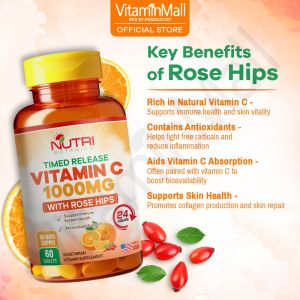 [TWIN PACK] Nutri Botanics Time Release Vitamin C 1000mg - 120 Capsules Total (Immune & Skin Support)