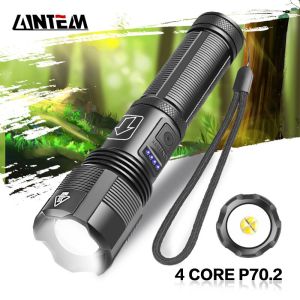 Senter LED Tactical Flashlight Zoomable Head XHP70 4000 Lumens 5 Mode Cahaya Paket Lengkap 2 Baterai 18650+Box Senter+USB Material Aluminium Alloy