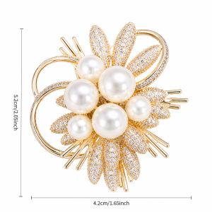 Elegant Pearl Flower Brooch Pin Crystal Rhinestone Floral Brooch for Women Coat Scarf Dress Accessories