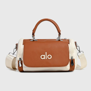 ALO Retro Splicing Boston Handbag for Women Detachable Wide Strap Lightweight Daily Travel Crossbody Bag