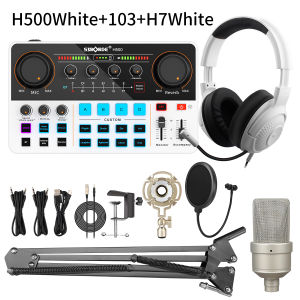 Siborie【COD】H500 soundcard+103 mic+H7 headphone live full set  3 in 1 paket lengkap Pengiriman cepat