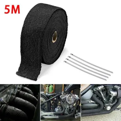 Motorcycle Exhaus Tape Roll 2.5cm*2.5M 5M*5M Heat Wrap Fiberglass Heat Shield Thermal Tape with 4 Stainless Steel Cable Ties