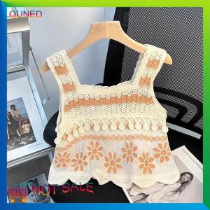 QUNED Summer Hollow Embroidery Knitted Camisole Women Sleeveless Irregular Tassel Tank Top
