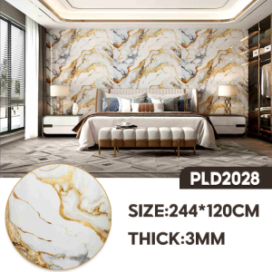 Waterproof Marble Wallpaper Sticker Flexi Marble Sheet Imitation Ceramic Waterproof Wall 120 x 300cm Self Adhesive for Living Room and Bedroom Thickened XPE Board