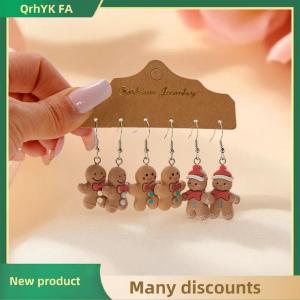 🔔🔔🔔QA 3Pairs Cute Cartoon Christmas Gingerbread Simulated Cookies Earrings Resin Dangle Earrings Set Womens Christmas Gift Jewelry