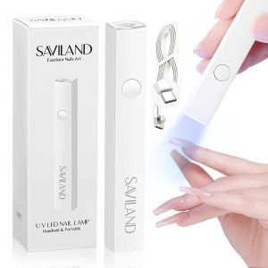 SAVILAND HandHeld U V Light for Nail Portable Rechargeable Nail Lamp Orange Foldable stand LCD screen 20/60s timer Rechargeable for gel nails Pink design for gel tip & rhinestone curing