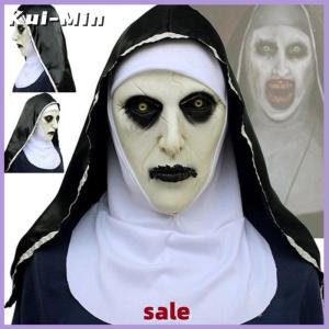 Kui-Min The Horror Scary Nun Latex Mask w/Headscarf Valak Cosplay for Halloween Costume