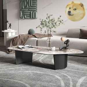 Bàn Trà Sofa Bàn Trà Mặt Đá Chữ Nhật Chân Sắt Trụ 2 Chân Phong Cách Zen Nhật Bản Cafe Phòng Khách