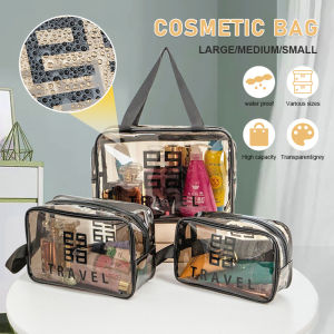 Transparent Cosmetic Bag Large Toiletry Bag PVC Women Zipper Clear Makeup Bags Beauty Case Travel Make Up Organizer Storage Bath Toiletry Wash Bag Beg Wanita Kosmetik Washbag