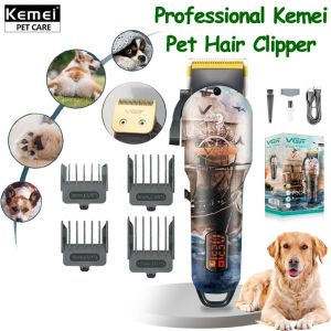 Kemei KM-1986 Pet Grooming Kit for Dog Rechargeable Hair Clipper All Metal Electric Pet Razor Grooming Heavy-duty