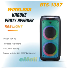 BTS-1387 Dual 10 inch Flame LED light SPEAKER Wireless Power Subwoofer Outdoor Bluetooth Speaker With Wireless mic