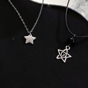 Gothic Swirl Star Pendant Necklace Vintage Alloy/Leather Rope Fashion Jewelry for Women Men Pentagrams Charm Choker Gift