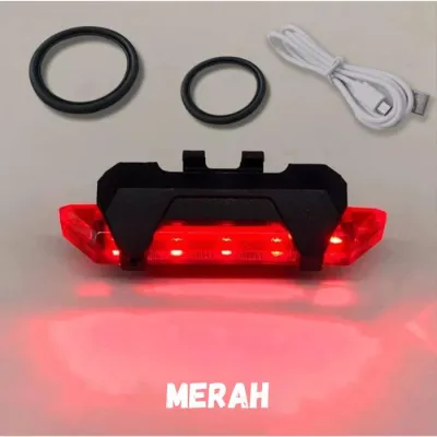 Lampu Belakang Sepeda LED USB Rechargeable Anti Air warna merah biru dan rainbow