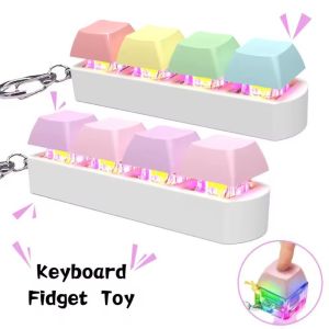 Cat Paw LED Keyboard Fidget Toys Keychain Keyboard Fidget Key Chain Decompression Toys Finger Button Clicker Stress Relief Gifts