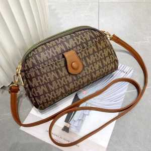 Tas Selempang Wanita Elegan Motif Geometris Warna Camel/Biru Gemerlap