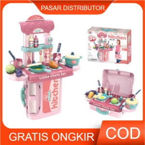 Mainan Anak LITTLE CHEFS SET 3IN1 KITCHEN 008-971 Mainan Masak Masakan Portable Kitchen Set Alat Masak Anak Mainan Anak Perempuan - Mainan Anak Laki Laki