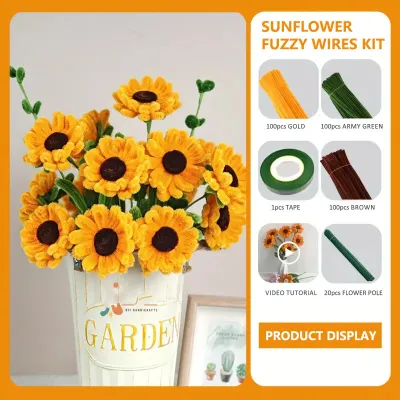 Sunflower Fuzzy Wires Bouquet Set with 300 Fuzzy wires1 Tape20pcs Flower Pole Home decorations