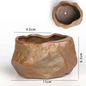 MUMU Ceramic Succulent Plant Pots with Drainage Hole Wear Resistant Plants Growing Container Mini Stone Shape Bonsai Potted Flowerpot Home Decoration