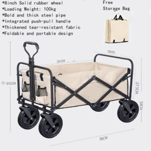 Outdoor Picnic Folding Cart Portable Pull-Cart Foldable Multifunction Cart Outdoor Camping Table Light Wagon BBQ Trolley
