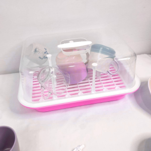 ที่คว่ำขวดนม 12 แท่ง ขนาด 11.5*16*7 นิ้ว ซม. คว่ำขวดนม/คว่ำแก้ว/คว่ำขวด/คว่ำจาน ฝาปิดป้องกันฝุ่นและแมลง