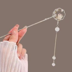 Cucuk Rambut Buluh 竹子圆扇流苏发簪 Bamboo Round Fan Tassel Hair Pin 古风步摇盘发发钗汉服旗袍簪子头饰 Elegant Chinese Style