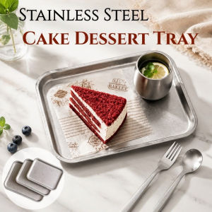 Stainless Steel Rectangular Dessert Tray Retro Korean Style Cake Plate Afternoon Tea Serving Platter