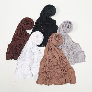 CANICECA Breathable Rhinestone Hijab Scarf Glitter Shimmer Edge Soft Headband Turban High Quality Solid Color Stretch Shawl For Women