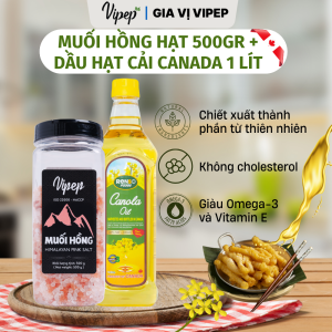 Combo muối hồng Himalaya Vipep + Dầu hạt cải 1 Lít Canola nhập khẩu Canada vùng trồng sạch dùng nấu ăn trộn salad - Gia vị Vipep