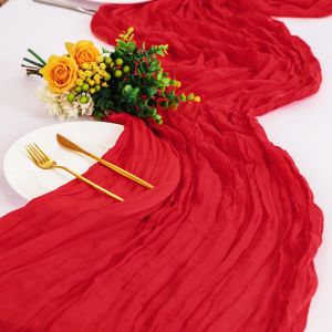 90*300CM Gauze Table Runner Cheesecloth Decoration Birthday Party Wedding Table Cloth Semi Sheer Gauze Table Runner