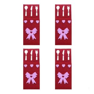 Pack Of 4 Valentines Day Utensils Storage Bags Party Flatware Organizers Rectangular Shaped Silverware Pouches