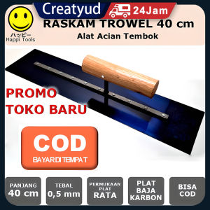 Raskam Roskam 40 cm Plat Baja Karbon - Trowel Epoxy Epoksi - Alat Acian Tembok - Finishing Plastering Beton Bata Ringan - Happī Tools - Carbon Steel - Flat / Gigi / Bergerigi - Raskam Acian Tembok