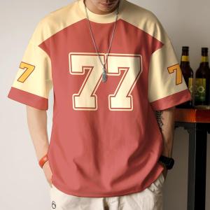 [XS-5XL] Number 77 T-shirt for men and women fashionable casual short-sleeved couple T-shirt street Harajuku top