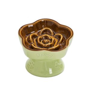 CARING PETS Dễ thương Bát ăn chậm cho mèo Sáng tạo Gốm sứ Bát ăn cho thú cưng có chân cao Máy phân phối thức ăn Chống lật Chậu cho chó ăn Bảo vệ cổ