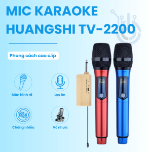 Mic Karaoke Huangshi TV-2200 bộ micro không dây đỏ + xanh cao cấp