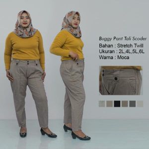 Putri Nasya Celana OverSize Baggy Pants Bahan Katun Tali / Celana Wanita Kantor Kerja Formal Cream Hitam Capucino Moca Abu / Celana Super BigSize Bisnis / Celana Jumbo Karet SlimFit