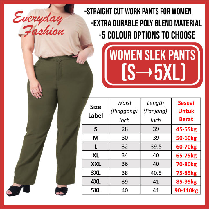 PLUS SIZE STRAIGHT CUT WOMEN SLACK PANTS EF-3838#/ SELUAR SLEK/ OFFICE WORK  PANTS/ POLYBLEND STRETCHABLE MATERIAL