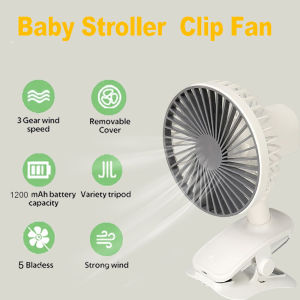 3-Gears/Speeds 2000mAh Mini Clip Fan Auto-rotate Mini Table USB Charging Fan Small Kipas Clip Hand Cooling Office Table USB Charge Baby Strolle