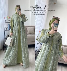 Humaira99 Gamis Syari Muslim Dress Hijab Muslimah Atasan Wanita Long Dress Terbaru Terlaris Pesta Kondangan Lebaran Ceruty Babydoll Mix Brokat Tile Alina Alina3