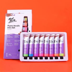 Set 8 Màu Acrylic Dạ Quang Phát Sáng Mont Marte 18ml - Fluoro Acrylic Paint